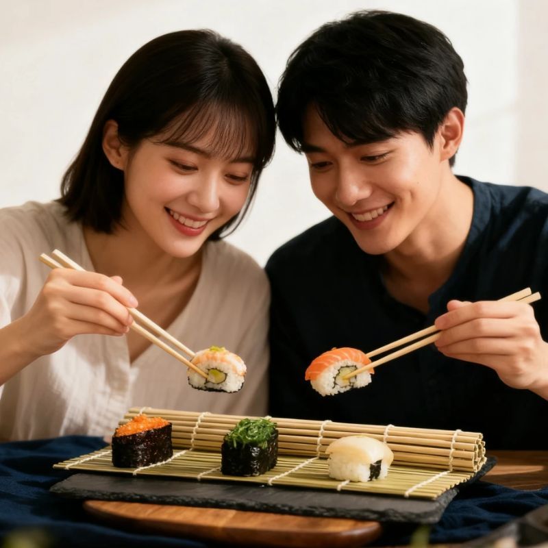 Sushi Making Kit - 天然竹製寿司マット 正方形寿司巻きマット 緑竹製寿司巻きマット 寿司作りキット 寿司メーカー キッチン用ブラインド