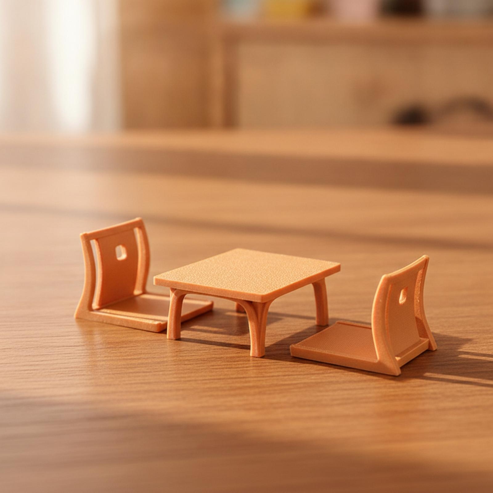 Japanese Tea - 1/12スケールのドールハウス用ミニチュア家具。日本の部屋を再現したセットで、低いテーブルと2脚の床置き椅子が含まれ、茶室のジオラマ展示に最適。