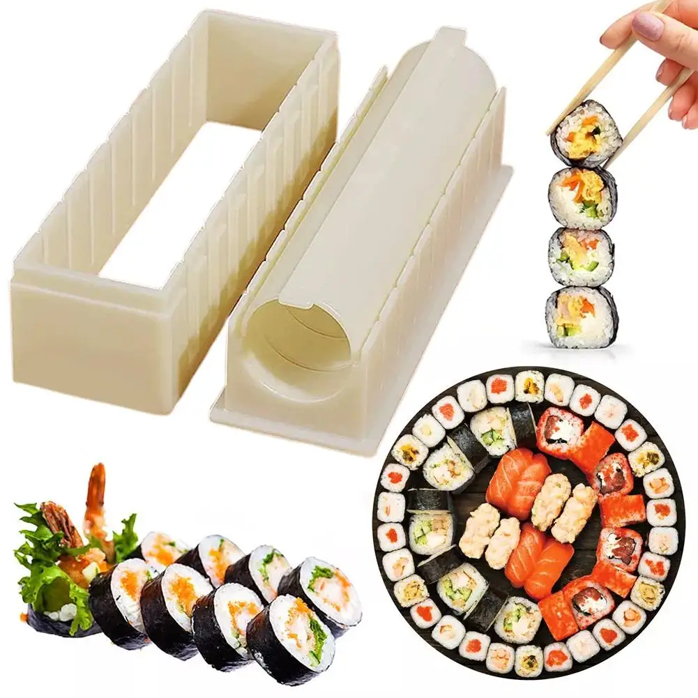 Sushi Making Kit - 再利用可能なプラスチック製寿司作りキット。丸型、四角型、ハート型のキムパ（韓国風巻き寿司）や寿司ロールを作るための型、寿司作り道具、ケーキロール型。