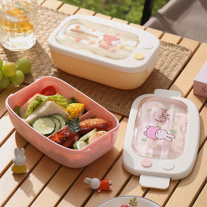 Bento Box - かわいいミッフィーの単層プラスチック製ランチボックス。電子レンジ対応で持ち運びにも便利。学生向けの弁当箱や、食事の準備に最適な食品保存容器。