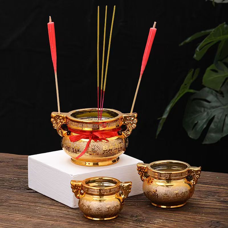 金色の陶器製香炉とキャンドルホルダー、家庭用祈祷、仏陀礼拝用 - Incense Holder のレビューと価格